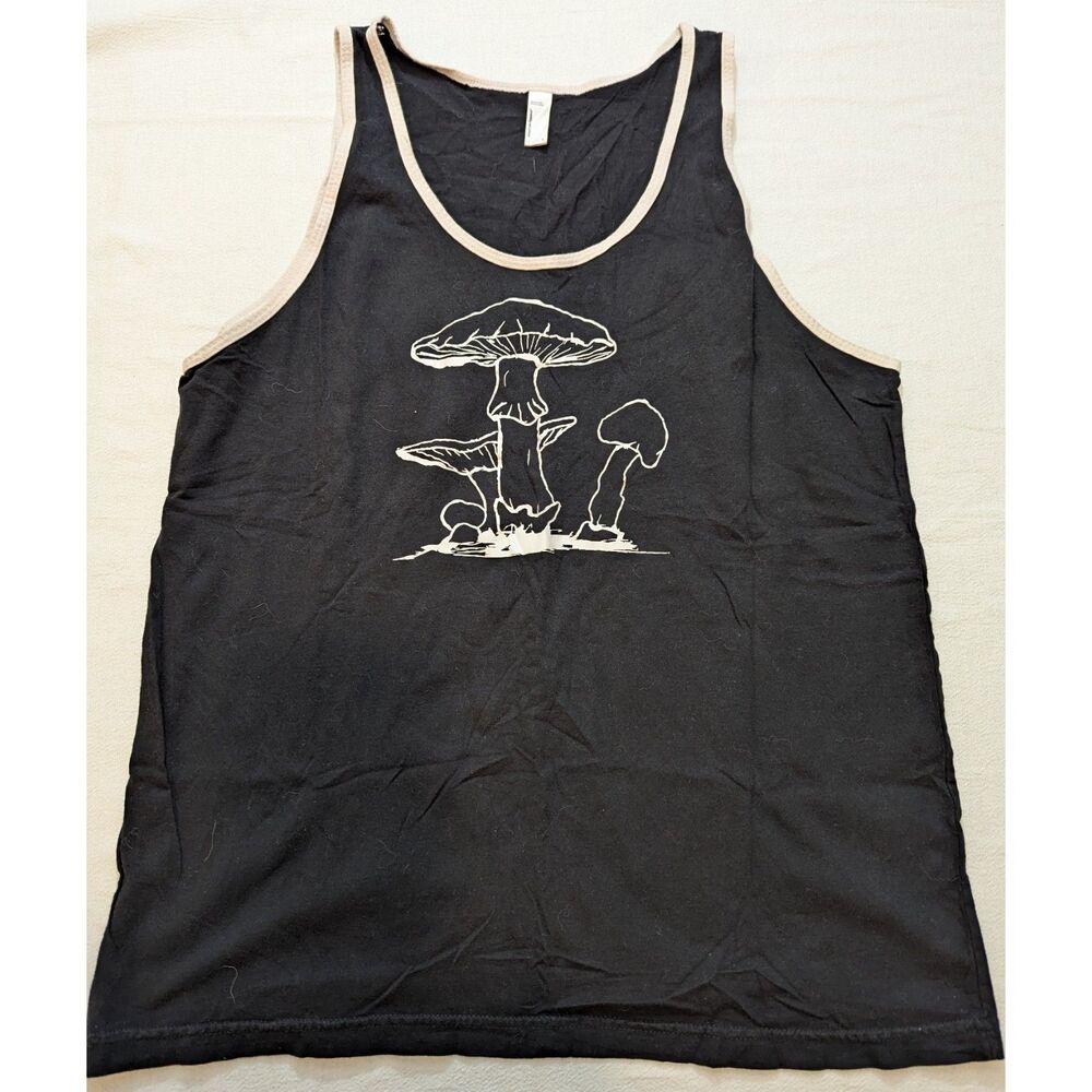 American Apparel Mushroom Graphic Ringer Tank Top Mens Unisex L USA Made